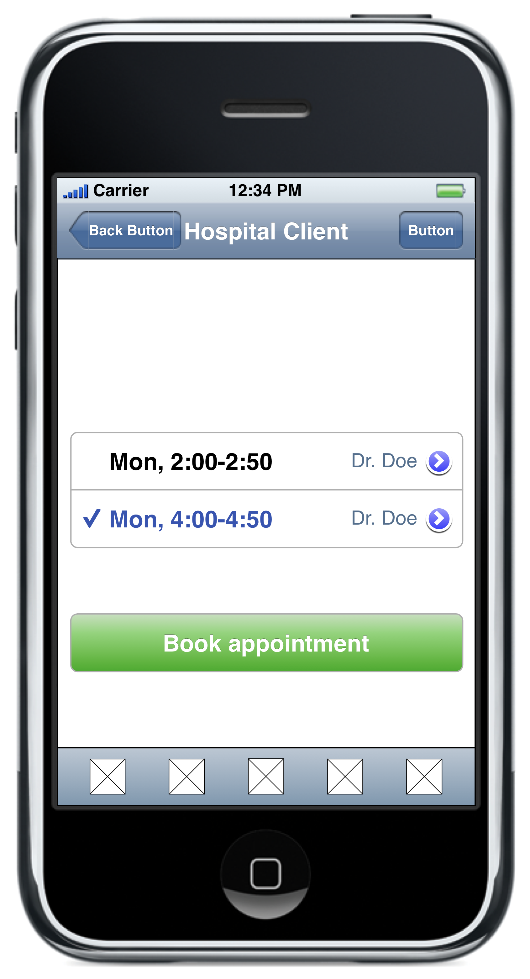 iPhone app with chosen appointment.