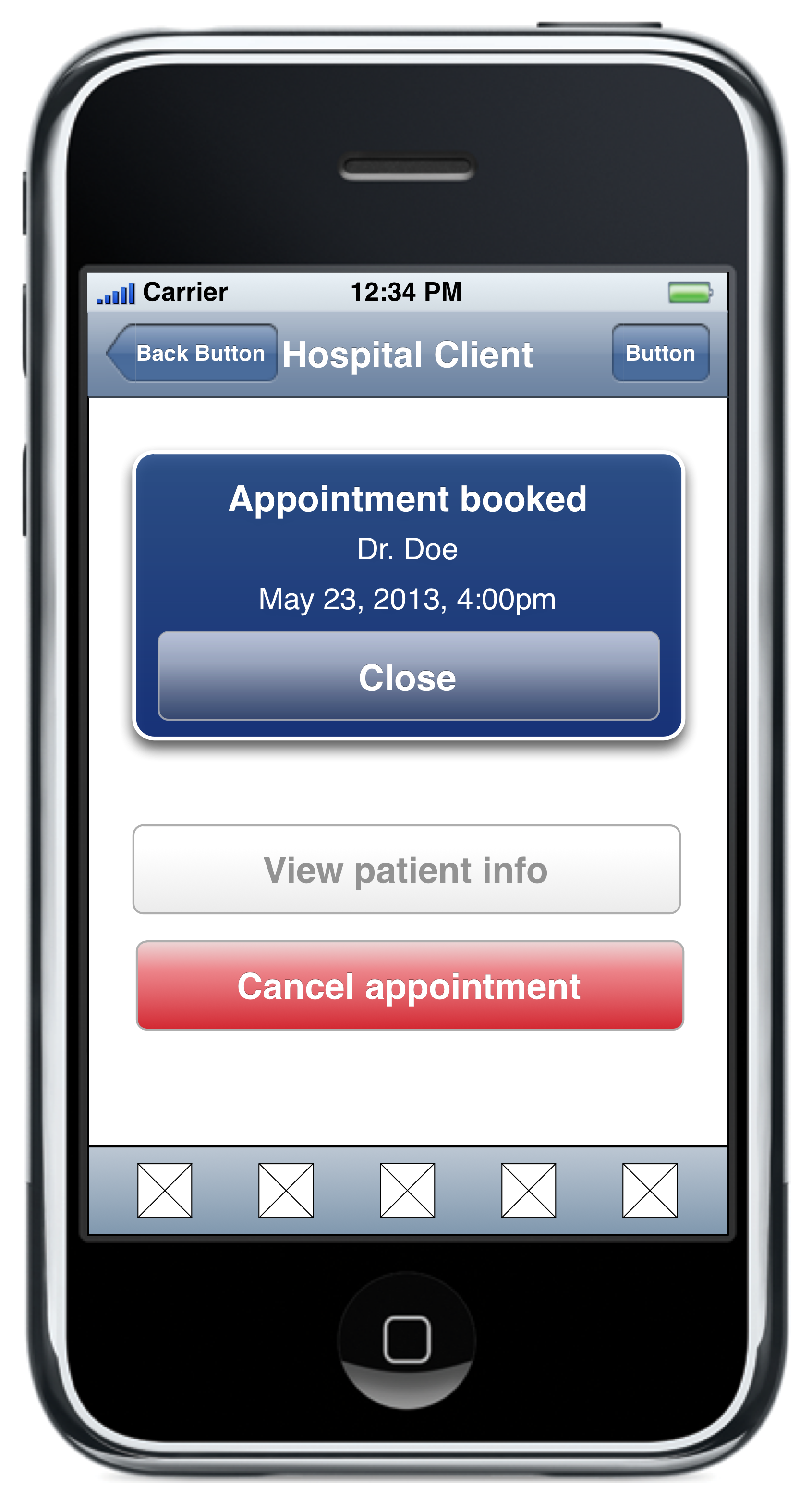 iPhone app with created appointment.
