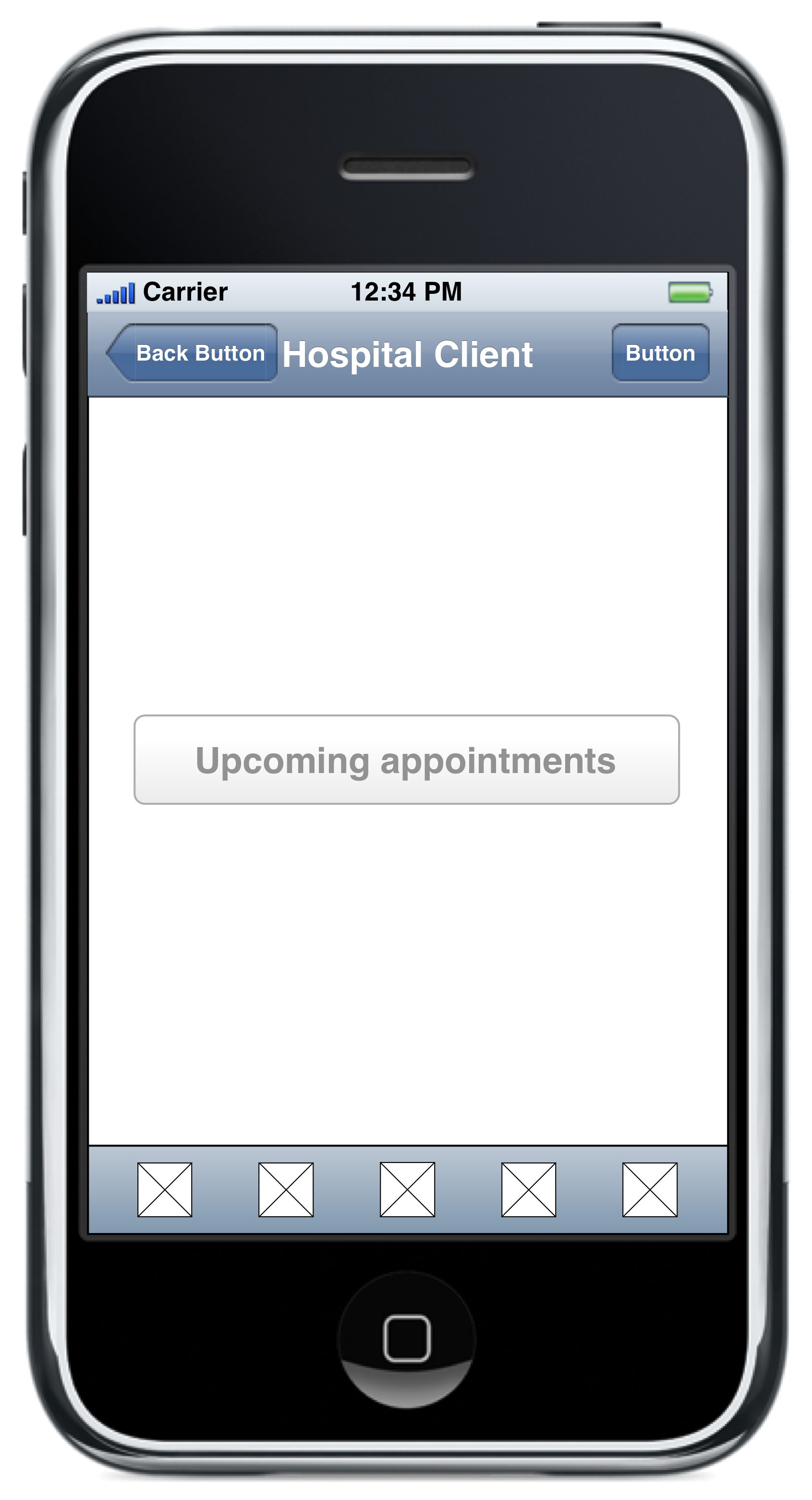 iPhone app with upcoming appointments button.