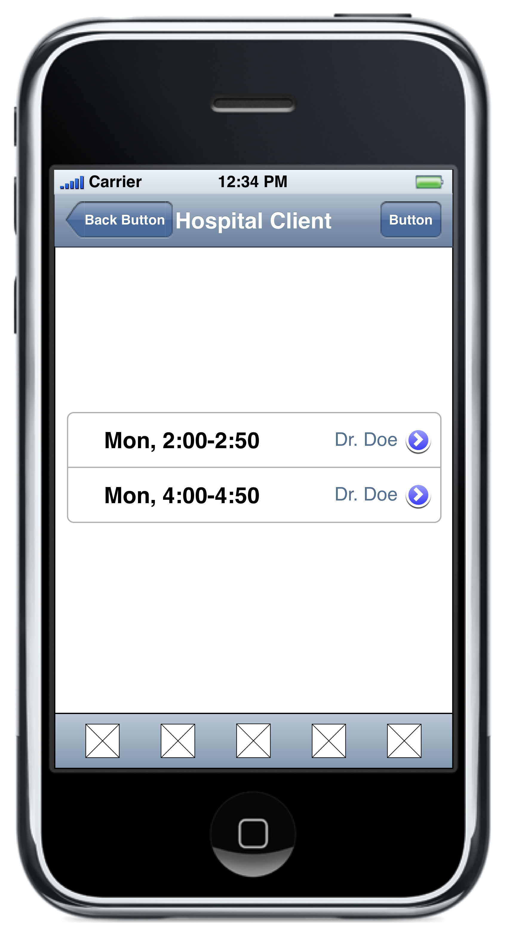 iPhone app with list of appointments.